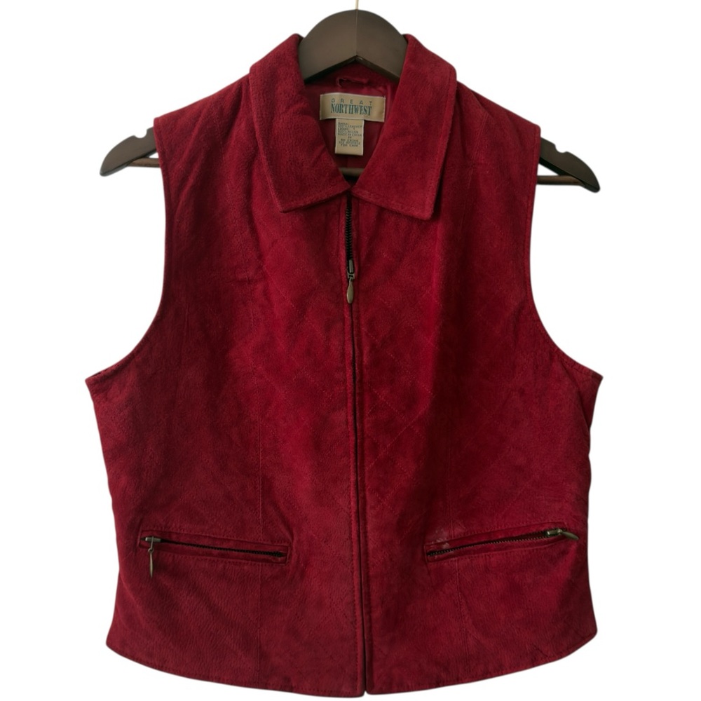 Vintage Great Northwest Red Leather Zip Vest M